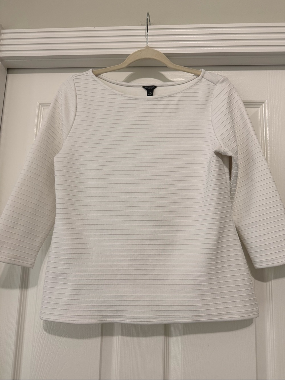 Ann Taylor White Ribbed Boatneck Long Sleeve Top